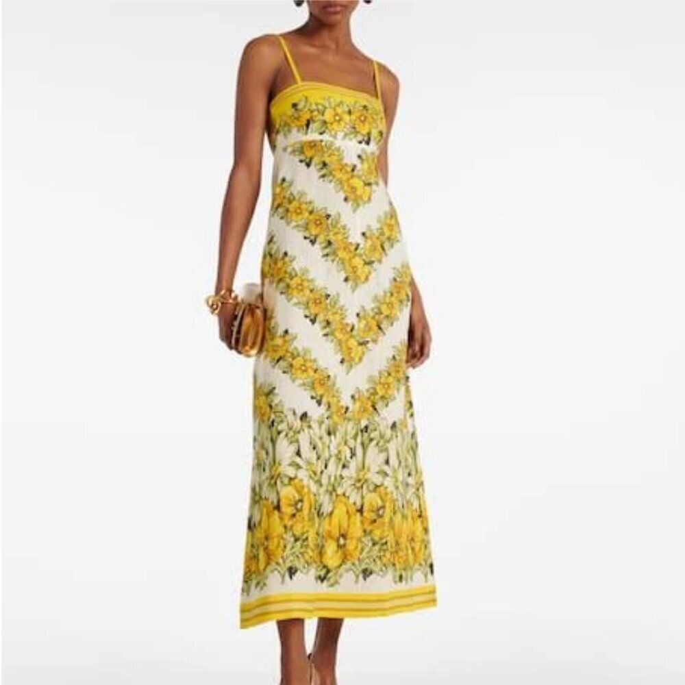 Dalia MacPhee Floral Yellow & White Midi Sundress Sz Medium Whimsy Boho Feminine